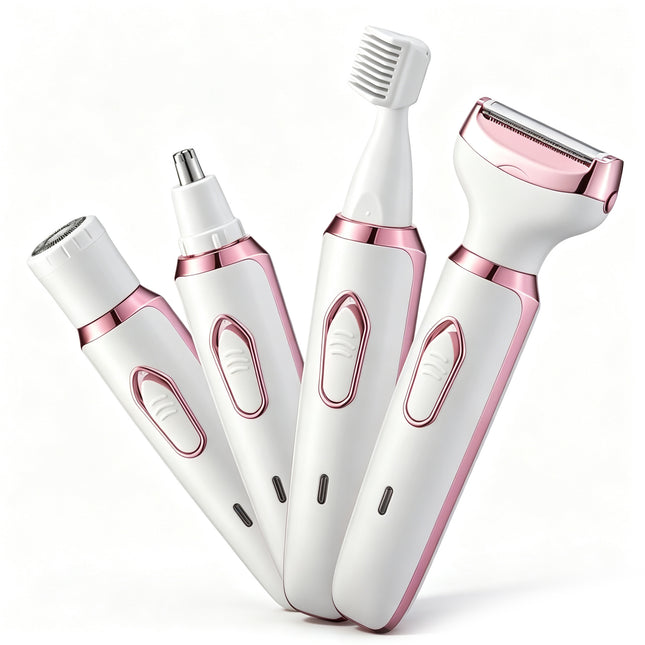 Afeitadora Eléctrica 4 en 1 Mujer Recargable - Depiladora Corporal y Facial con 4 Cabezales, Indolora