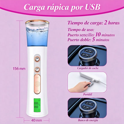 Nebulizador Facial Nano de Doble Pulverización con Pantalla Digital, Detector de Humedad de Piel, Recargable USB para Cuidado Facial
