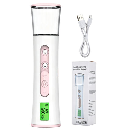 Nebulizador Facial Nano de Doble Pulverización con Pantalla Digital, Detector de Humedad de Piel, Recargable USB para Cuidado Facial