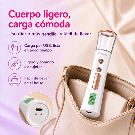 Nebulizador Facial Nano de Doble Pulverización con Pantalla Digital, Detector de Humedad de Piel, Recargable USB para Cuidado Facial