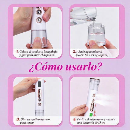 Nebulizador Facial Nano de Doble Pulverización con Pantalla Digital, Detector de Humedad de Piel, Recargable USB para Cuidado Facial