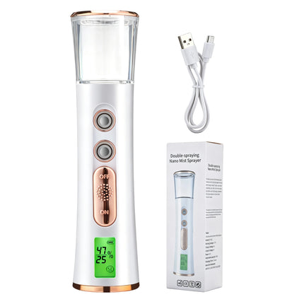 Nebulizador Facial Nano de Doble Pulverización con Pantalla Digital, Detector de Humedad de Piel, Recargable USB para Cuidado Facial