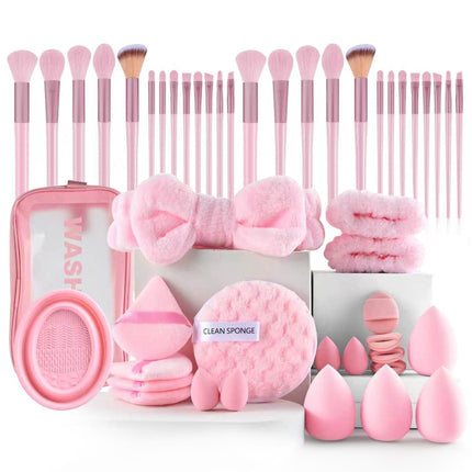 Kit de Maquillaje Completo de 48 Piezas con Bolso - Brochas y Esponjas, Rosa