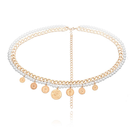 Cadena Multicapa De Cintura Para El Cuerpo De Aleación De Perlas De Imitación Con Imágenes
