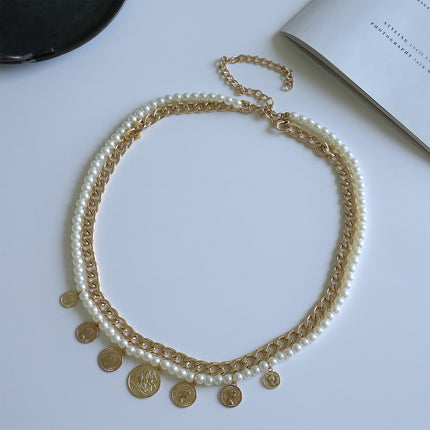 Cadena Multicapa De Cintura Para El Cuerpo De Aleación De Perlas De Imitación Con Imágenes