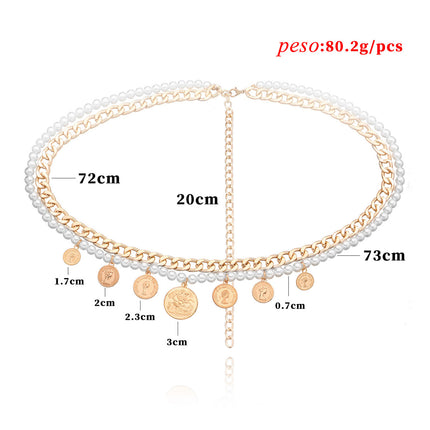 Cadena Multicapa De Cintura Para El Cuerpo De Aleación De Perlas De Imitación Con Imágenes