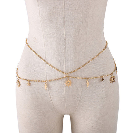 Cadena De Cintura De Moda Europea y Americana Con Colgante De Estralla Luna Y Sol Exagerada