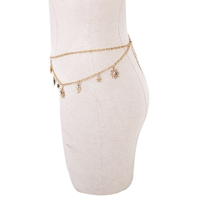 Cadena De Cintura De Moda Europea y Americana Con Colgante De Estralla Luna Y Sol Exagerada