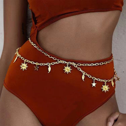 Cadena De Cintura De Moda Europea y Americana Con Colgante De Estralla Luna Y Sol Exagerada