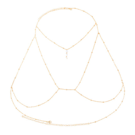 Cadena Elegante Metálica De La Espalda De Moda Con Perlas De Imitación Tridimensional