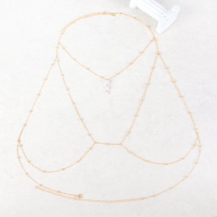 Cadena Elegante Metálica De La Espalda De Moda Con Perlas De Imitación Tridimensional