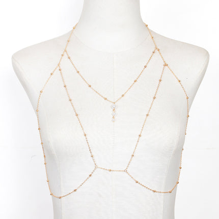 Cadena Elegante Metálica De La Espalda De Moda Con Perlas De Imitación Tridimensional