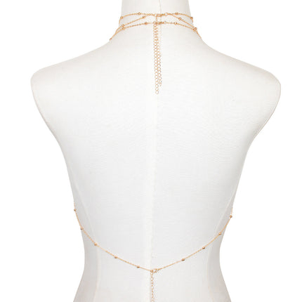 Cadena Elegante Metálica De La Espalda De Moda Con Perlas De Imitación Tridimensional
