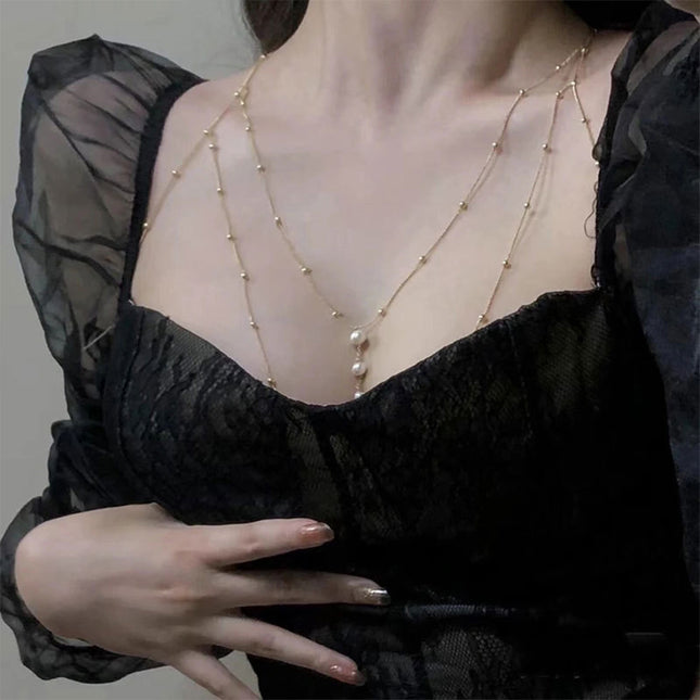 Cadena Elegante Metálica De La Espalda De Moda Con Perlas De Imitación Tridimensional