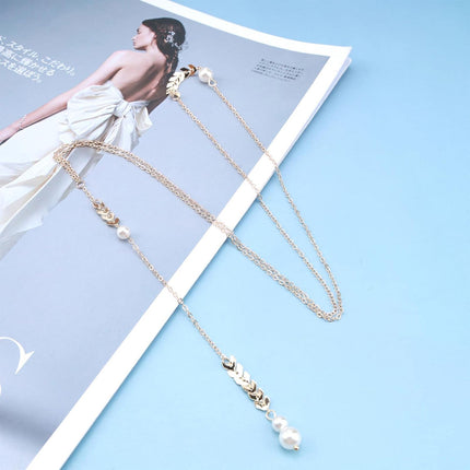 Cadena Larga Para El Cuerpo Con Borla Collar Sencillo Con Perlas Elegante De Cobre Para Mujer