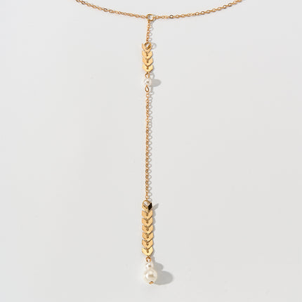 Cadena Larga Para El Cuerpo Con Borla Collar Sencillo Con Perlas Elegante De Cobre Para Mujer