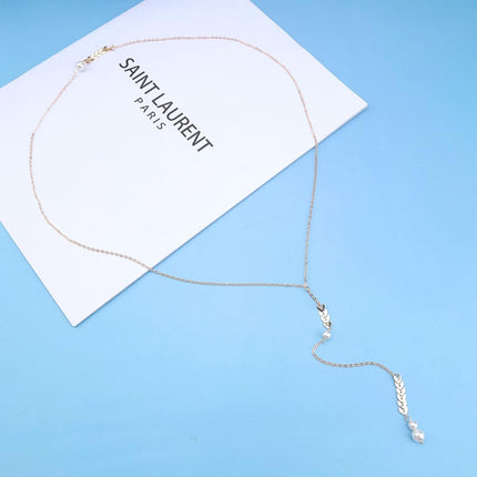 Cadena Larga Para El Cuerpo Con Borla Collar Sencillo Con Perlas Elegante De Cobre Para Mujer