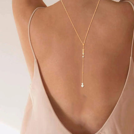 Cadena Larga Para El Cuerpo Con Borla Collar Sencillo Con Perlas Elegante De Cobre Para Mujer