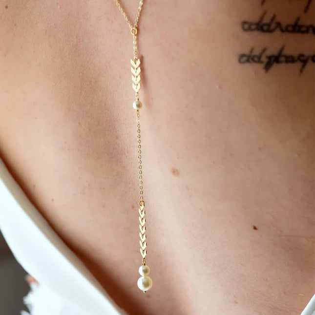 Cadena Larga Para El Cuerpo Con Borla Collar Sencillo Con Perlas Elegante De Cobre Para Mujer