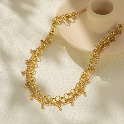 Cadena Sencilla De Cintura Multicapa Versátil De Campana De Cobre Casual Para Mujer