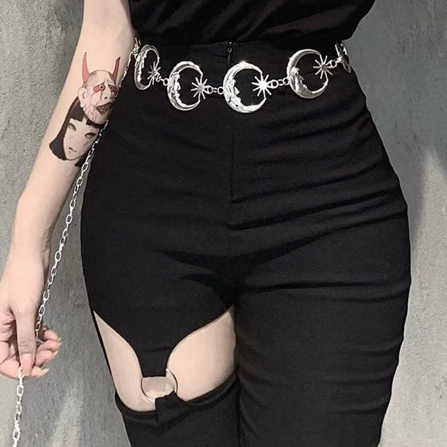 Cadena Metálica De Cintura Con Colgante De Estrella Y Luna Grande Exagerada Para Mujer