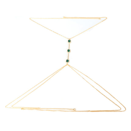 Cadena De Pecho Con Esmeralda Y Diamantes De Imitación Elegante Para Mujer