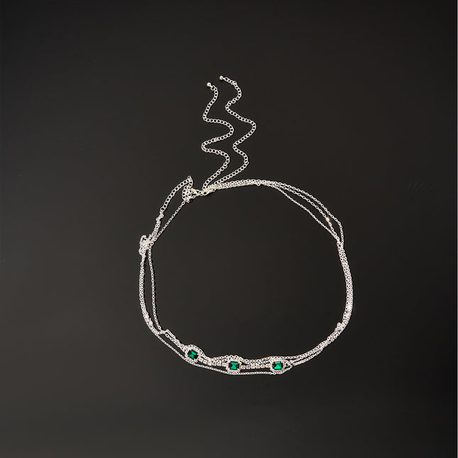 Cadena De Pecho Con Esmeralda Y Diamantes De Imitación Elegante Para Mujer