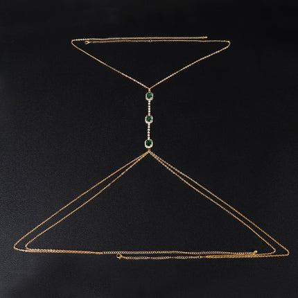 Cadena De Pecho Con Esmeralda Y Diamantes De Imitación Elegante Para Mujer