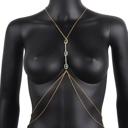 Cadena De Pecho Con Esmeralda Y Diamantes De Imitación Elegante Para Mujer
