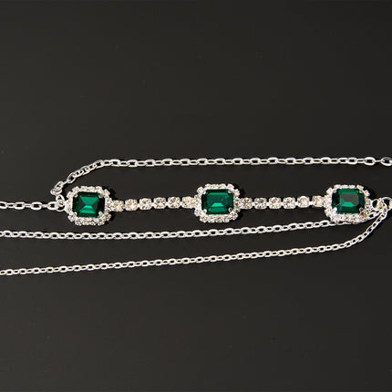 Cadena De Pecho Con Esmeralda Y Diamantes De Imitación Elegante Para Mujer