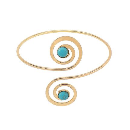 Brazalete Abierto Metálico De Hierro Con Media Luna Hueca Y Azul Turquesa Para Mujer