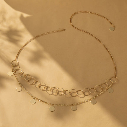 Cadena Casual De Moda De Cintura De Cobre De Doble Capa De Círulo Hueco Para Mujer