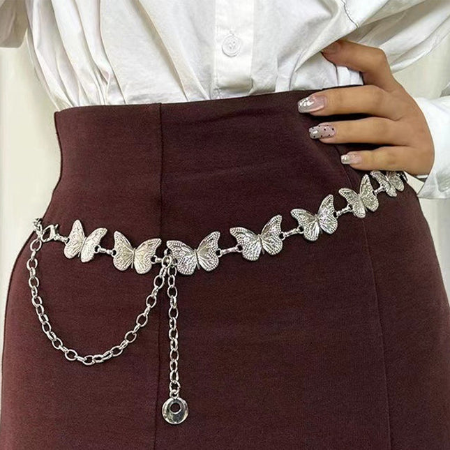 Cadena De Cintura De Aleación Con Mariposas En Relieve De Metal De Moda Para Mujer
