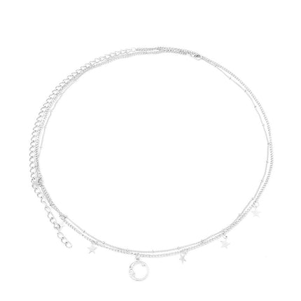 Cadena Sencilla De Cintura De Aleación De Doble Capa Con Colgante De Estrella Y Luna
