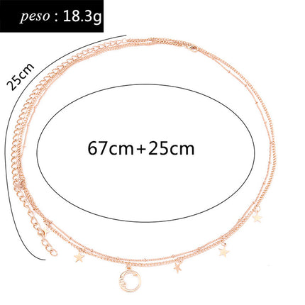 Cadena Sencilla De Cintura De Aleación De Doble Capa Con Colgante De Estrella Y Luna
