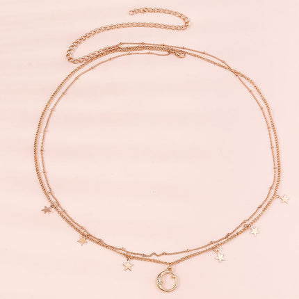 Cadena Sencilla De Cintura De Aleación De Doble Capa Con Colgante De Estrella Y Luna