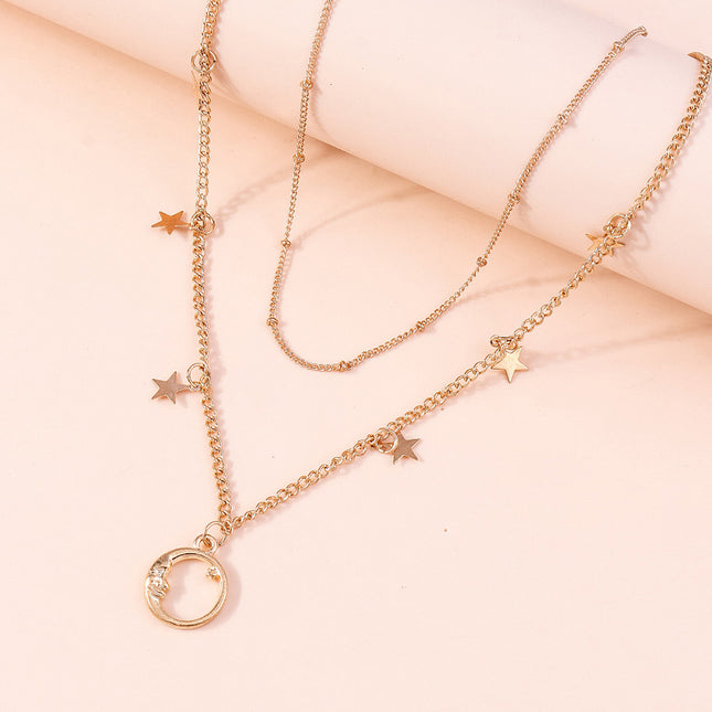 Cadena Sencilla De Cintura De Aleación De Doble Capa Con Colgante De Estrella Y Luna