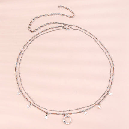 Cadena Sencilla De Cintura De Aleación De Doble Capa Con Colgante De Estrella Y Luna