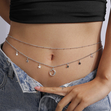Cadena Sencilla De Cintura De Aleación De Doble Capa Con Colgante De Estrella Y Luna