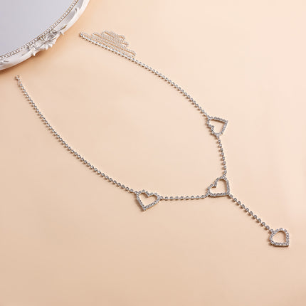 Cadena Metálica De Cintura Con Borlas De Una Sola Capa De Diamantes De Imitación Con Corazones