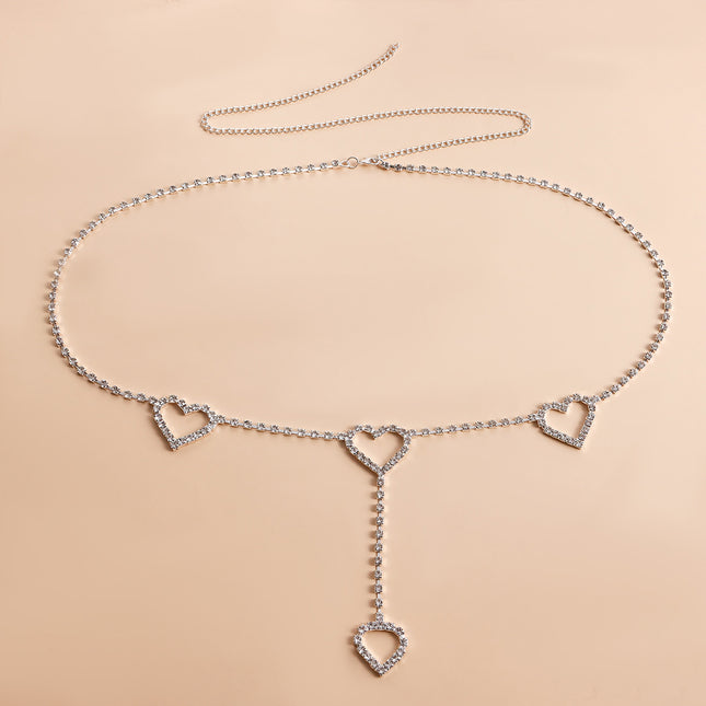 Cadena Metálica De Cintura Con Borlas De Una Sola Capa De Diamantes De Imitación Con Corazones