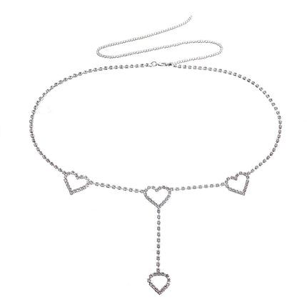 Cadena Metálica De Cintura Con Borlas De Una Sola Capa De Diamantes De Imitación Con Corazones