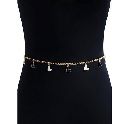 Cadena Metálica De Cintura Con Colgante De Corazones Brillantes Sencilla Casual