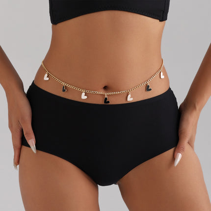 Cadena Metálica De Cintura Con Colgante De Corazones Brillantes Sencilla Casual