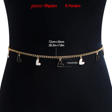 Cadena Metálica De Cintura Con Colgante De Corazones Brillantes Sencilla Casual