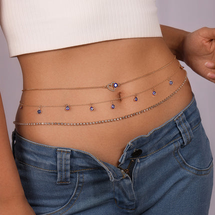 Cadena De Cintura De Aleación Con Bolas De Ojos Del Diablo Con Corazón Con Diamantes De Imitación