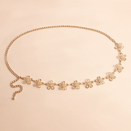 Cadena Metálica De Cintura Sencilla Para El Cuerpo De Flores Huecas Casual Para Mujer