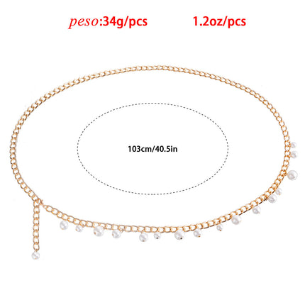 Cadena Metálica De Cintura Con Borlas De Perlas De Imitación Elegante Para Mujer De Moda