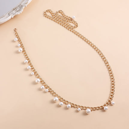 Cadena Metálica De Cintura Con Borlas De Perlas De Imitación Elegante Para Mujer De Moda