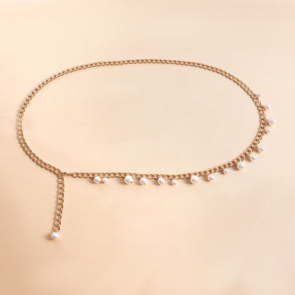 Cadena Metálica De Cintura Con Borlas De Perlas De Imitación Elegante Para Mujer De Moda